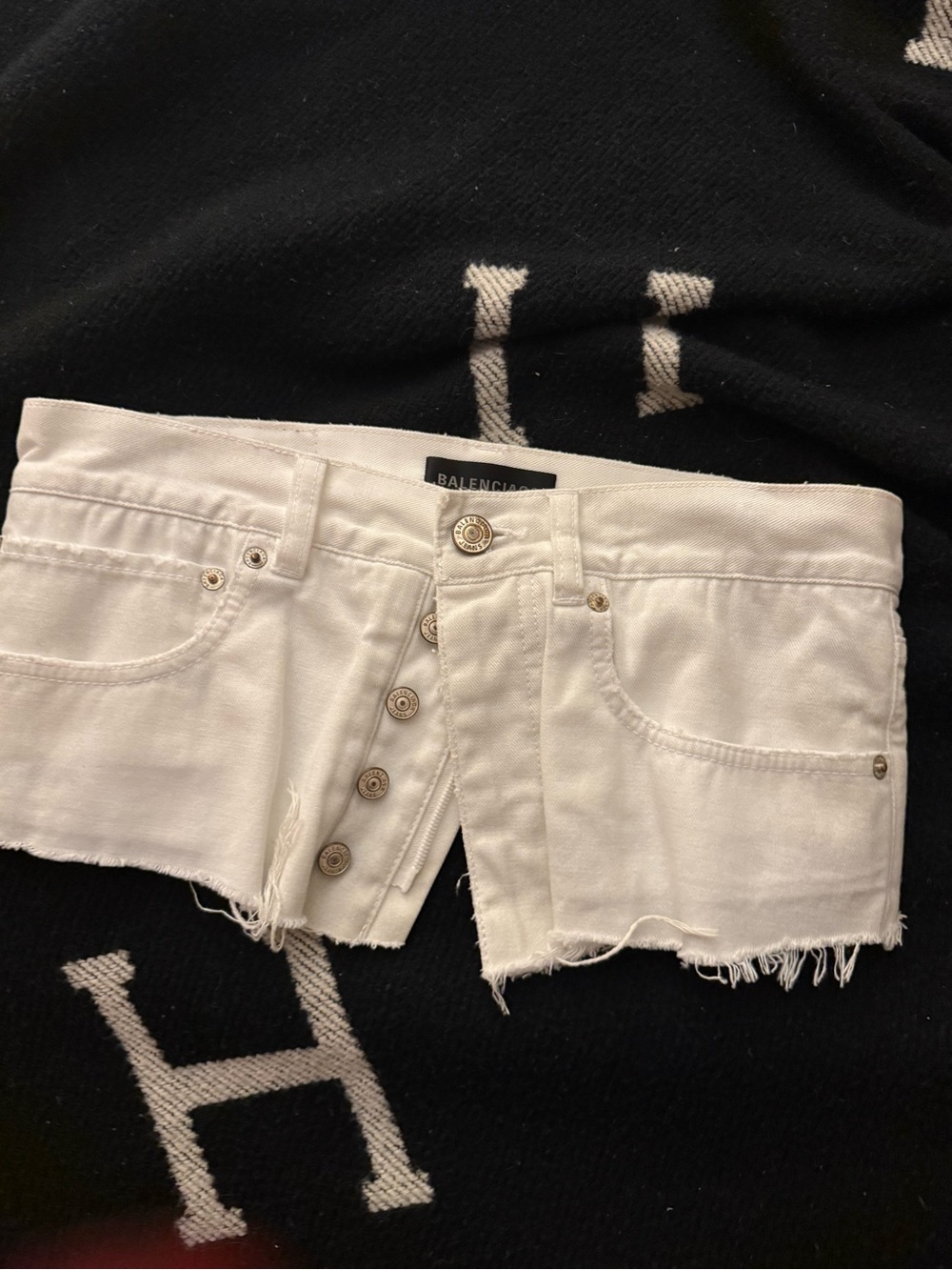 Balenciaga White Raw-Hem Low-Rise Denim Skirt